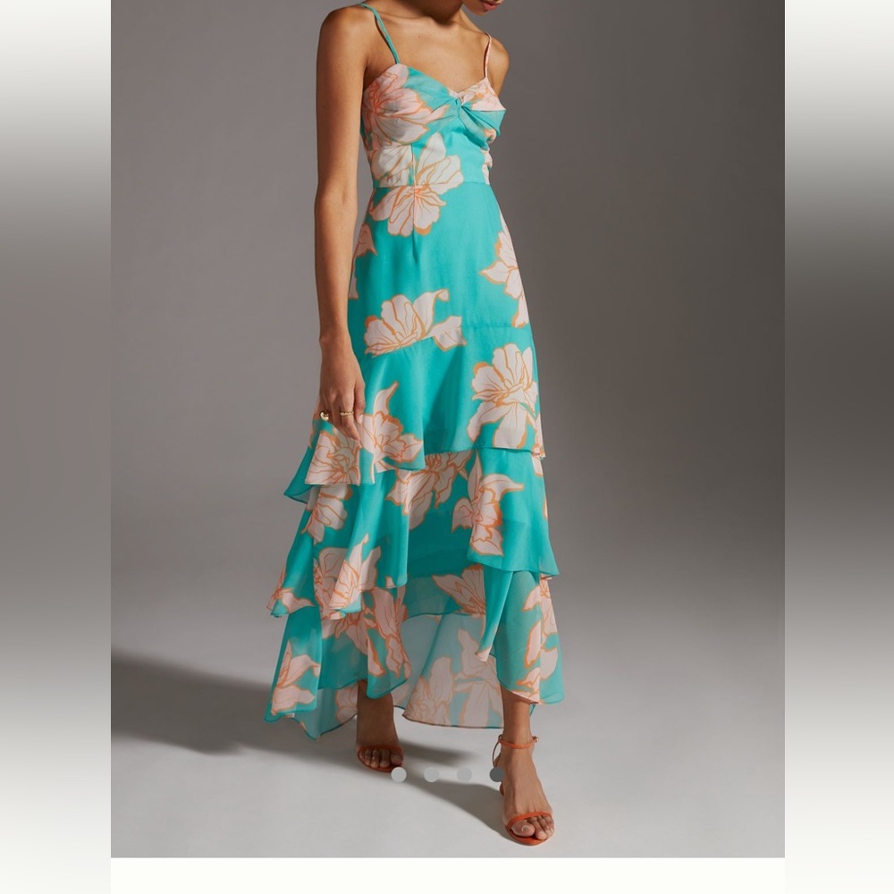 Hutch Teal and Peach Floral Wedding Dress